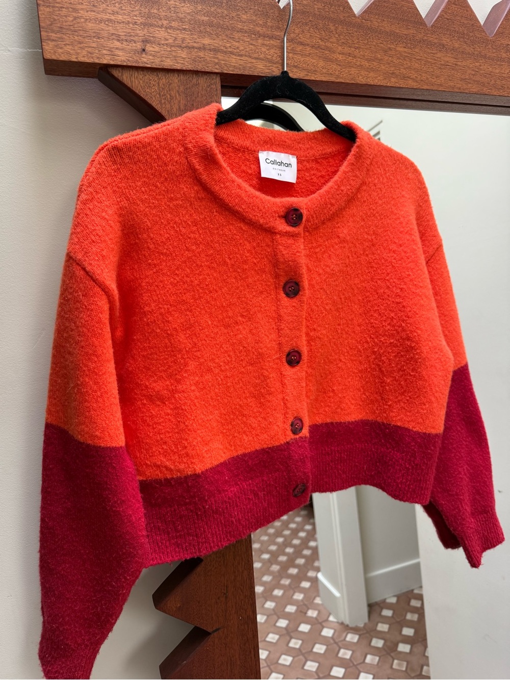 Callahan Two-Tone Orange & Magenta Cropped Button Cardigan